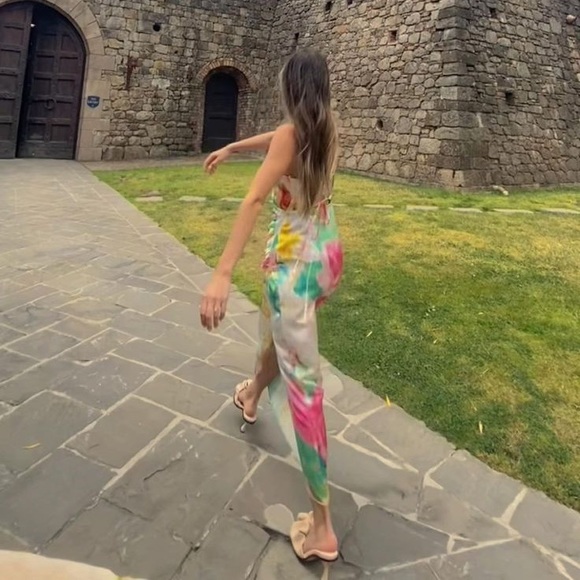 ZARA NWT Print satin effect Dress - Picture 2 of 10